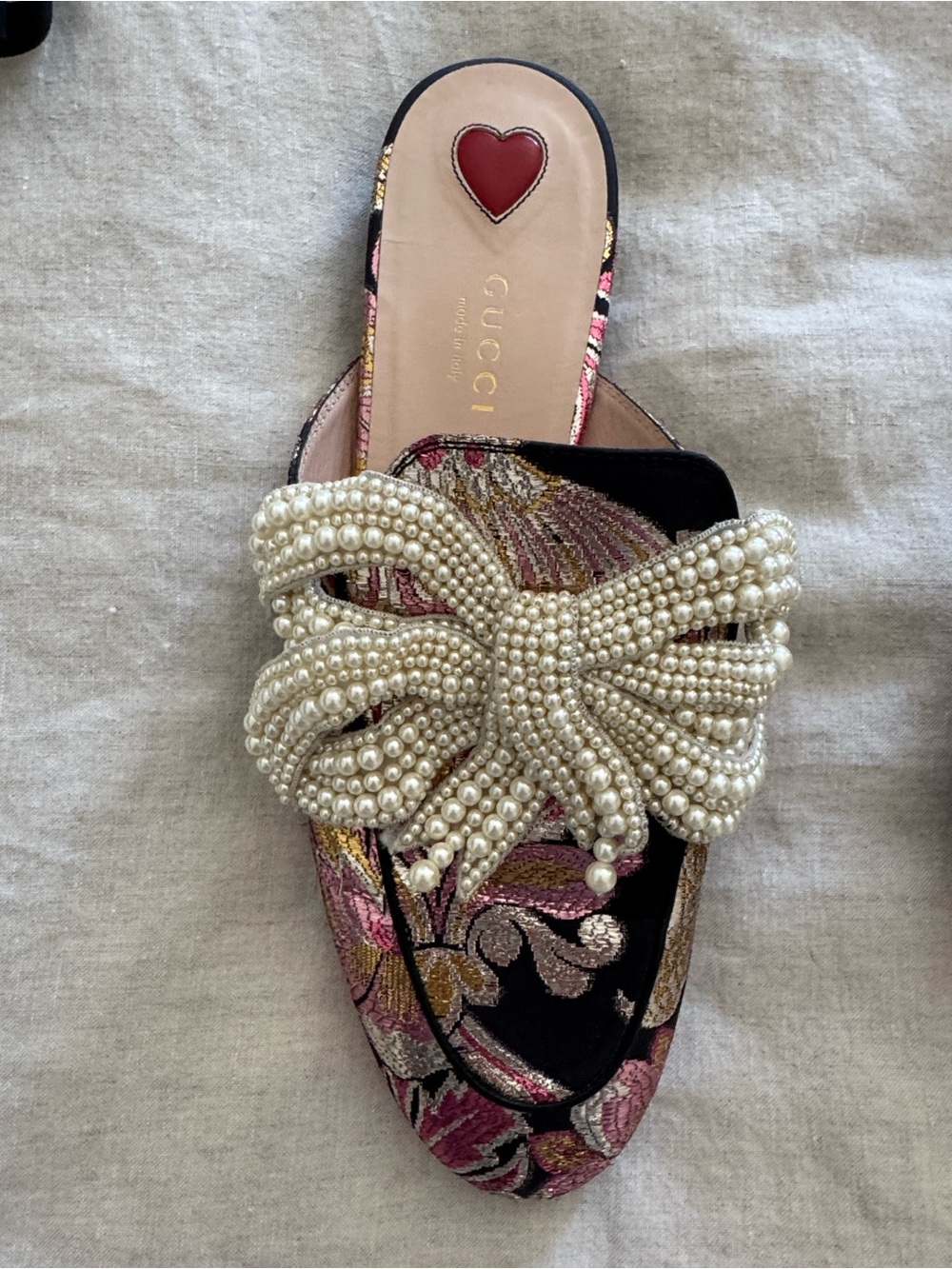 GUCCI Princetown Pearl Bow Mules - Picture 3 of 5